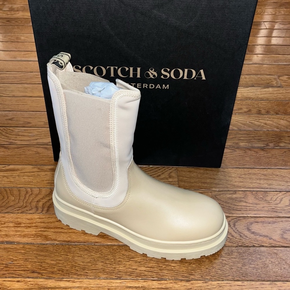 Scotch & Soda Amsterdam Aubri Leather & Neoprene Boots Light Sand Women’s EU 41